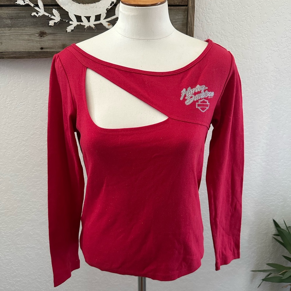 VTG‎ Harley-Davidson Women's Red Asymmetrical Cutout Top ladies M